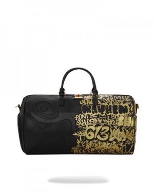 Gold / Black Sprayground Half Graff Glide Large Duffle Bags | 42761-SVDC