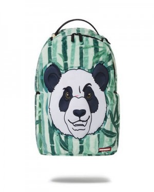 Green Sprayground Panda Cozy Velour Fur Backpacks | 87953-VJLZ