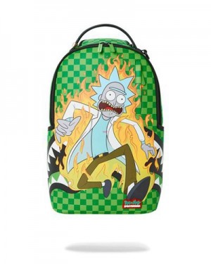 Green Sprayground Rick & Morty Into The Fury (Dlxv) Backpacks | 59476-WCNG