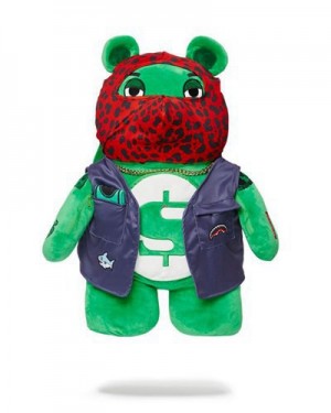 Green Sprayground Ski Mask The Bear - Moneybear Teddybear Backpacks | 74502-IWYE