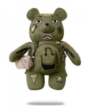 Green Sprayground Special Ops Full Throttle Moneybear Teddybear Backpacks | 83951-GRLI