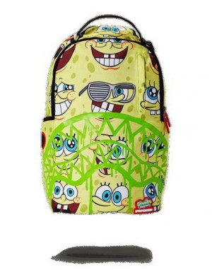 Green Sprayground Spongebob Spraypaint Face Pattern Backpacks | 58794-KFIB