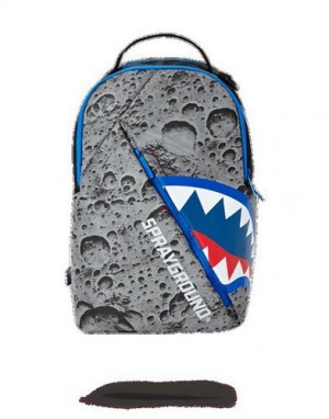 Grey Sprayground Angled Reflective Shark (Space Shot) Backpacks | 12706-DWRU