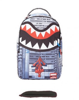 Lavender Sprayground Spiderman Upside Down Shark Backpacks | 90216-SOVL