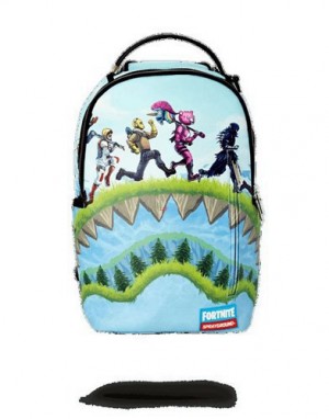 Light Blue Sprayground Fortnite Shark Royale! Backpacks | 39610-RPWL