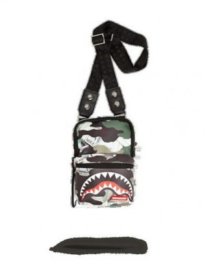 Multicolor Sprayground Camo Money Shark Crossbody Bags | 72048-MFDE