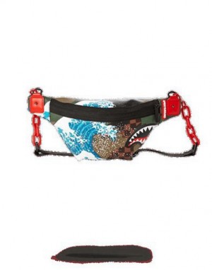 Multicolor Sprayground Camokawa Wave Shark Crossbody Bags | 97863-OPQH