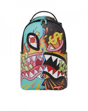 Multicolor Sprayground Dazed & Shark Double Life (With Removable Eye Patches) Backpacks | 94751-VODX