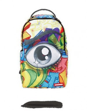 Multicolor Sprayground Graffiti Eye Backpacks | 79402-DTCX