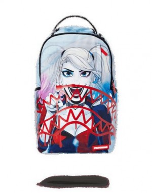 Multicolor Sprayground Harley Quinn Shark Backpacks | 58974-OPQG