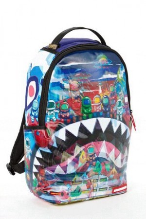 Multicolor Sprayground Lenticular Land Of Astro Sharks Backpacks | 97431-ZUKX