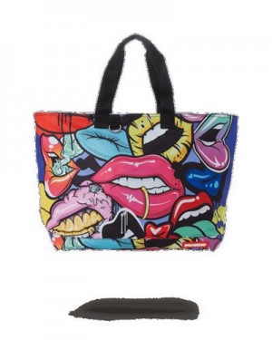 Multicolor Sprayground Lip Service Beach Tote Bags | 91746-SJAY