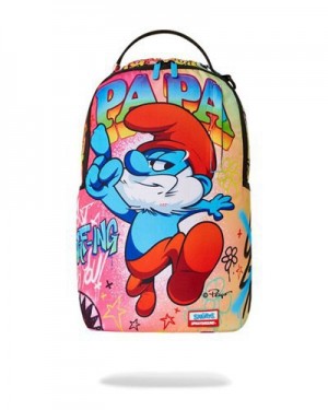 Multicolor Sprayground Papa Smurf On The Run Backpacks | 43209-KZJW