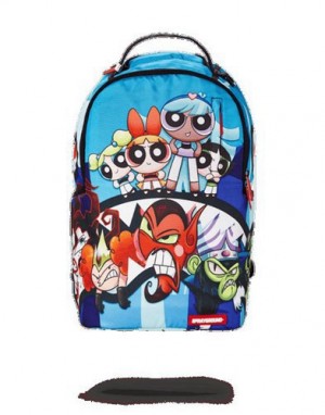 Multicolor Sprayground Powerpuff Girls Shark Backpacks | 17632-TQVP