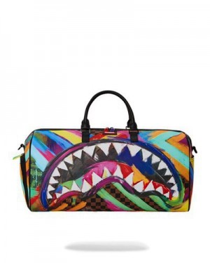 Multicolor Sprayground Sharks In Paris City Streaks Duffle Bags | 74589-XSKR