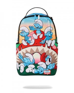 Multicolor Sprayground Smurfs Mushroom Chill Backpacks | 17925-OPCE