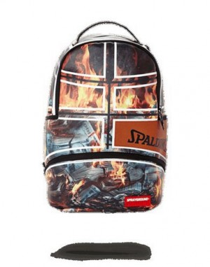 Multicolor Sprayground Spalding X Fire Money Backpacks | 34156-SHYJ