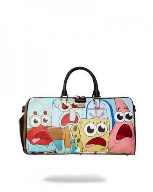 Multicolor Sprayground Spongebob Shark Crew Emperor Duffle Bags | 08931-RCVZ