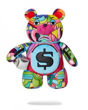 Multicolor Sprayground Steady Trippin Moneybear Teddybear Backpacks | 87496-PXMD