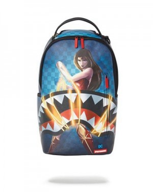 Multicolor Sprayground Wonder Woman: Lasso Shark Dlxv Backpacks | 60458-LIKJ