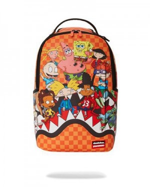 Orange Sprayground Nickelodeon Shark Feast (Dlxv) Backpacks | 48127-MRPN