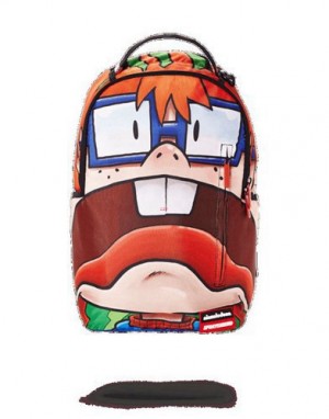 Orange Sprayground Rugrats Chucky Shark Backpacks | 67348-CQRN