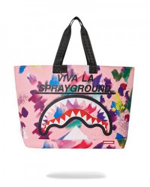 Pink Sprayground Bushwick Beach Tote Bags | 12809-CAVM