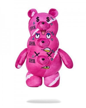 Pink Sprayground The 3 Headed Bear Plush Teddybear Backpacks | 52734-CGYT