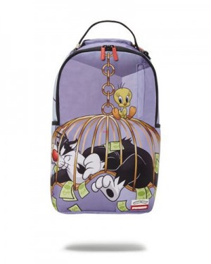 Purple Sprayground Tweety Vs Sylvester (Dlxr) Backpacks | 18543-SDPI