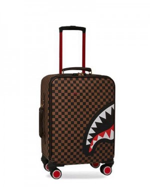 Red Brown Sprayground Exterior Gold Zip Pocket Sharks In Paris Jetsetter Carry-on Luggage | 86547-AFBX