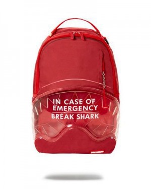 Red Sprayground Break In Case Of Emergency Shark (Dlxr) Backpacks | 90318-FGHS