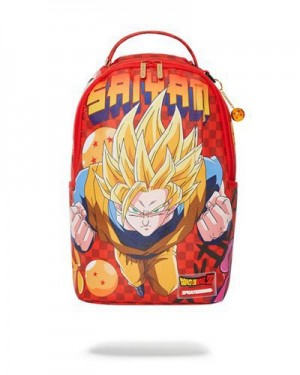 Red Sprayground Dbz Super Saiyan Check Backpacks | 98374-JWGA