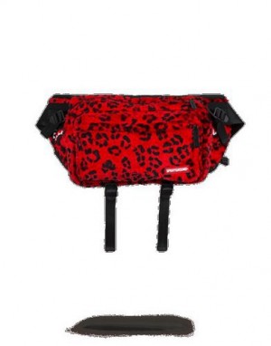 Red Sprayground Leopard Transporter Crossbody Bags | 36720-GNWQ