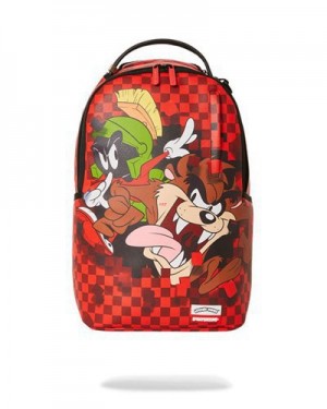 Red Sprayground Looney Tunes Taz Marvin Bust Out (Dlxv) Backpacks | 91845-ZSJH