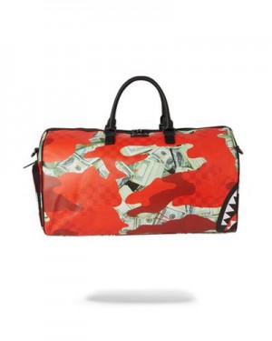 Red Sprayground Money Camo Duffle Bags | 72581-HLYN