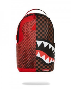 Red Sprayground Rython Split (Dlxv) Backpacks | 12648-JZKH