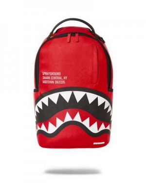 Red Sprayground Shark Central (Dlxv) Backpacks | 73964-XAFN