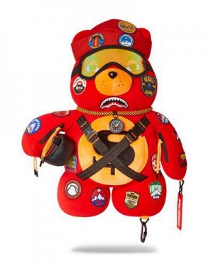 Red Sprayground The Global Expedition Moneybear Teddybear Backpacks | 80352-DQTZ