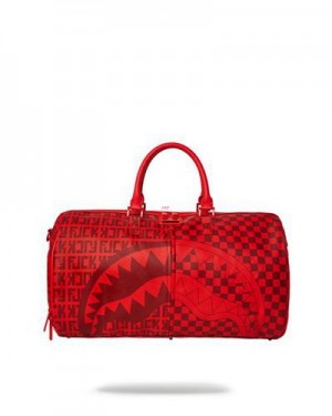 Red Sprayground Veni Vidi Vici Duffle Bags | 73820-KCHQ