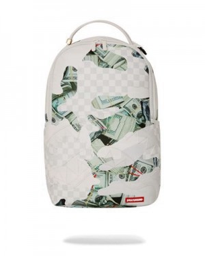 White Sprayground 3am Money At Random (Dlxv) Backpacks | 62075-IVYJ