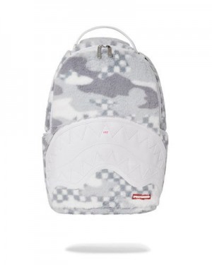 White Sprayground 3am Plush Swiss Alps Backpacks | 26438-QODP