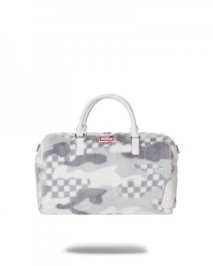 White Sprayground 3am Plush Swiss Alps Mini Duffle Bags | 12895-QECI