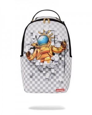 White Sprayground Astromane Smashout (Dlxv) Backpacks | 51840-PVBL