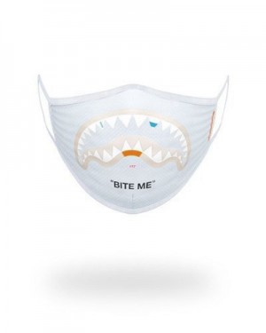 White Sprayground Bite Me Form-fitting Face Masks | 61748-FNMC