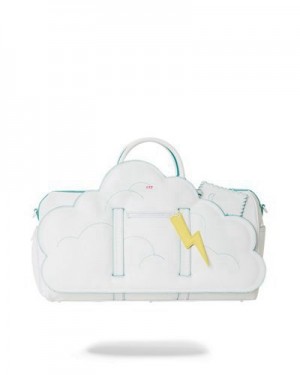 White Sprayground Cloudy With A Chance Of Shark Duffle Bags | 19206-KOTS