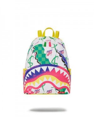 White Sprayground Dreamy Technicolor Savage Backpacks | 70943-GXYA