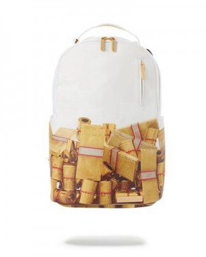 White Sprayground Gold Money Bricks Dlxv Backpacks | 19635-ZIKU