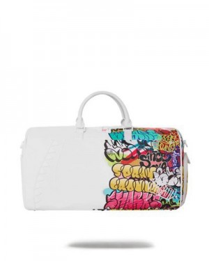 White Sprayground Half Graff Duffle Bags | 20796-KRBT