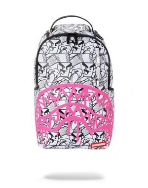 White Sprayground Money Boys Attack Backpacks | 38705-VDCA