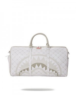 White Sprayground Moneygram Powder Emperor Duffle Bags | 06514-RYFM